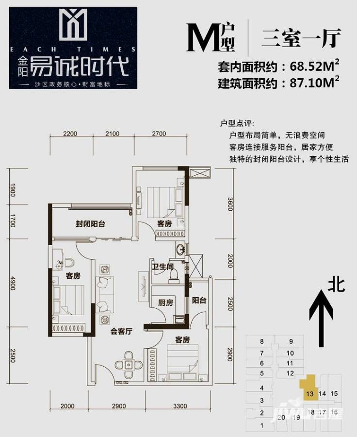 金阳易诚时代普通住宅87.1㎡户型图