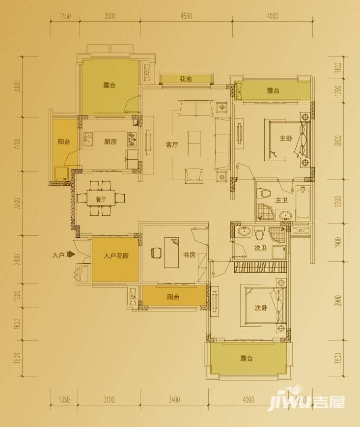 俊峰香格里拉3室2厅2卫114.3㎡户型图