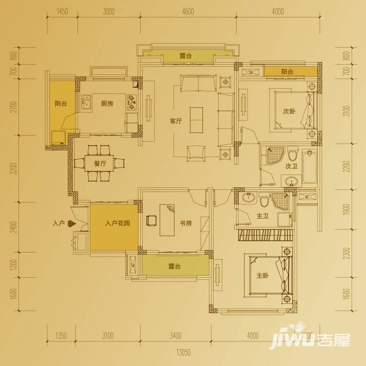 俊峰香格里拉3室2厅2卫106.8㎡户型图