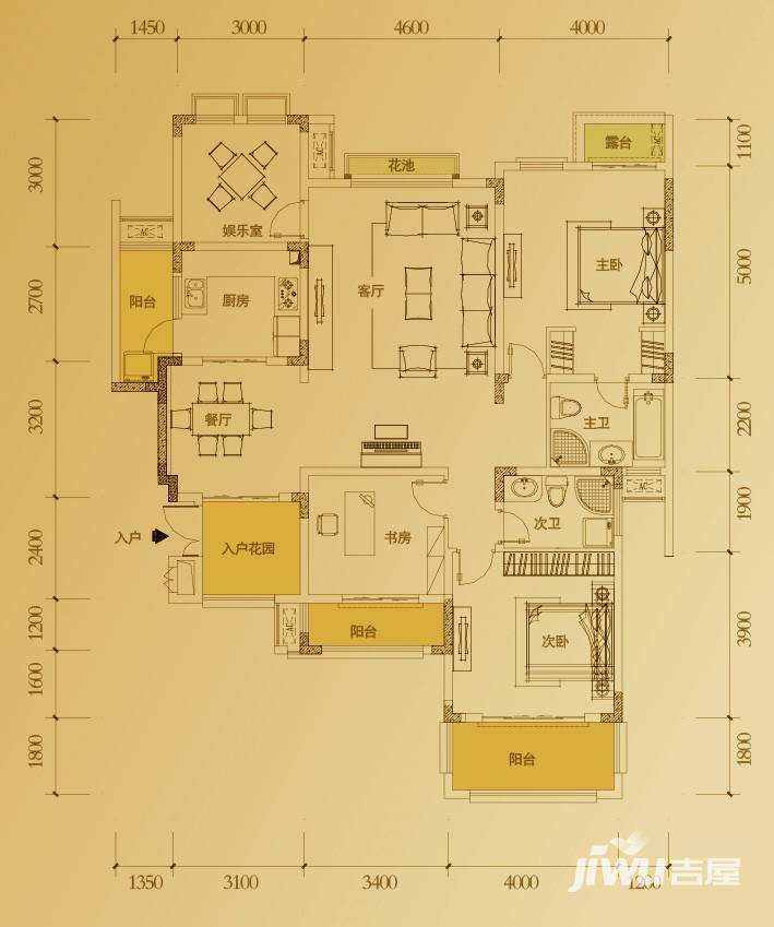 俊峰香格里拉4室2厅2卫131.9㎡户型图