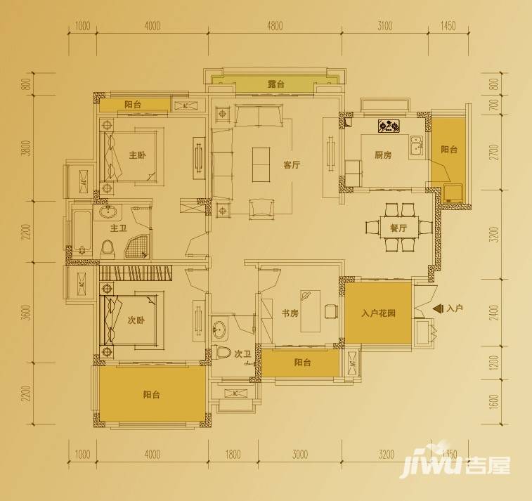 俊峰香格里拉3室2厅2卫114.8㎡户型图