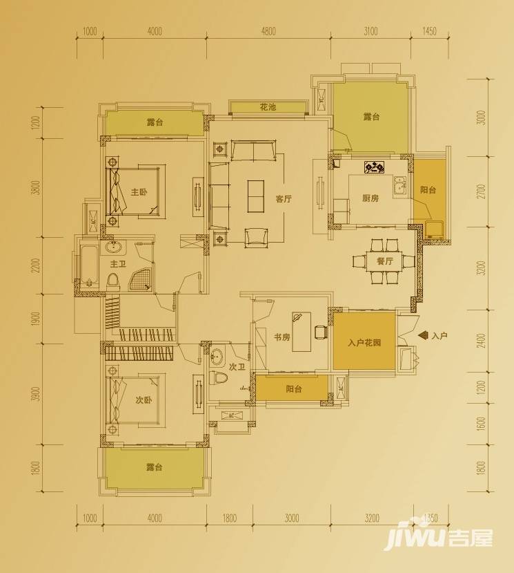 俊峰香格里拉3室2厅2卫124.7㎡户型图