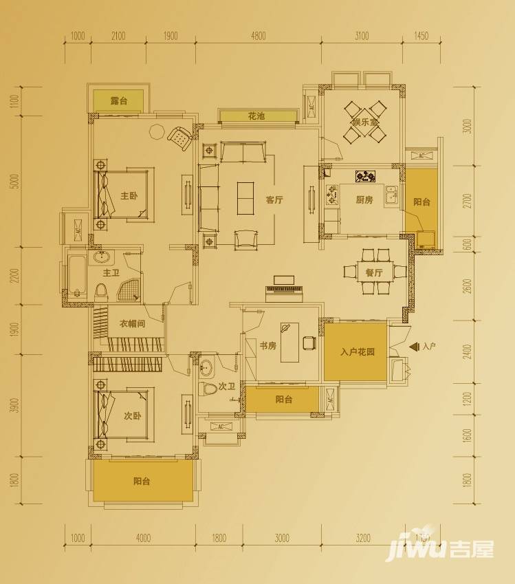 俊峰香格里拉4室2厅2卫142.6㎡户型图