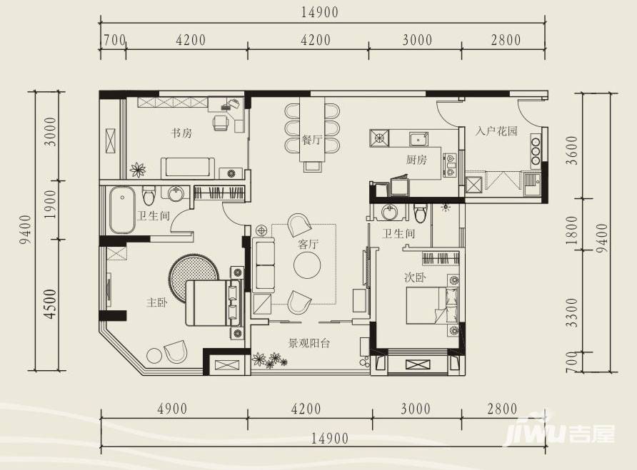 聚丰江山天下普通住宅91.3㎡户型图