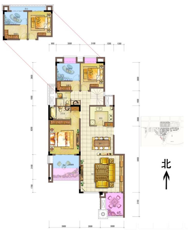 中航中央城·翡翠城0室2厅3卫136㎡户型图