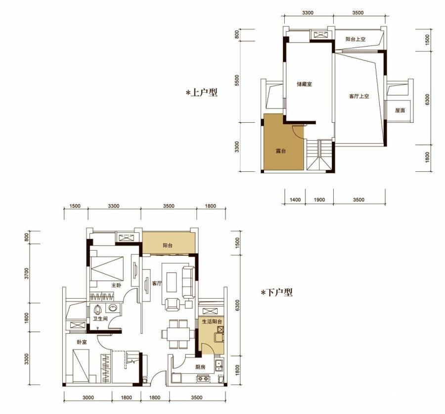 保利江上明珠馨园3室2厅1卫96㎡户型图