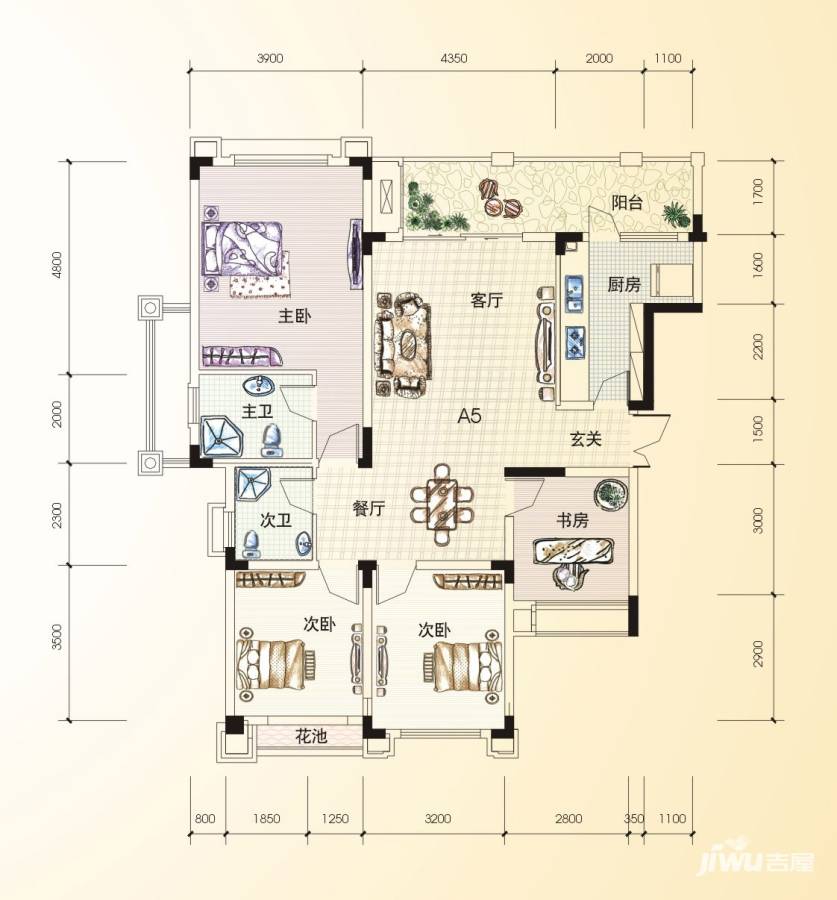 昕晖香缇漫城4室2厅2卫94㎡户型图