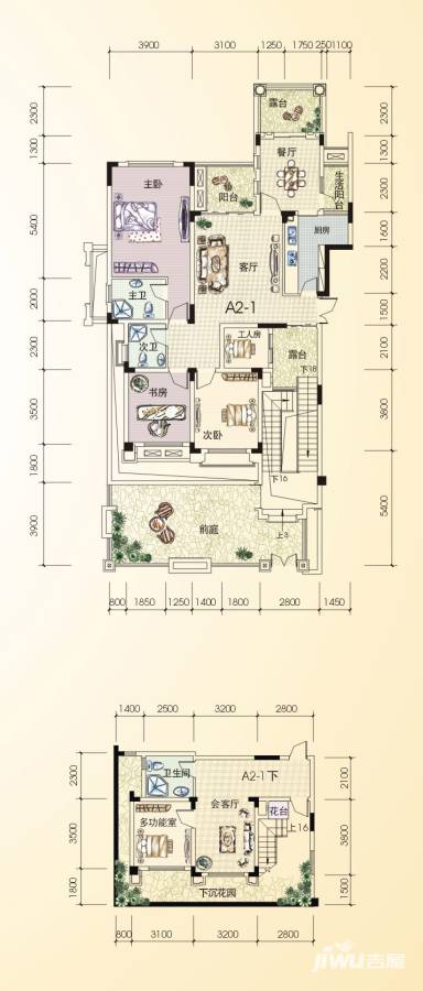 昕晖香缇漫城5室3厅3卫164㎡户型图