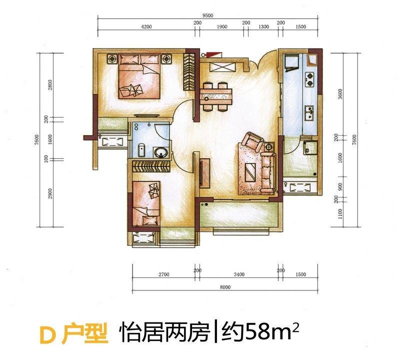 金源利青国青城普通住宅58㎡户型图