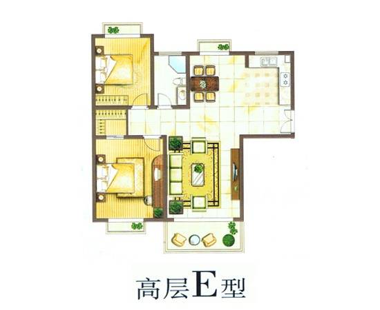 正太悠然居2室2厅1卫100㎡户型图