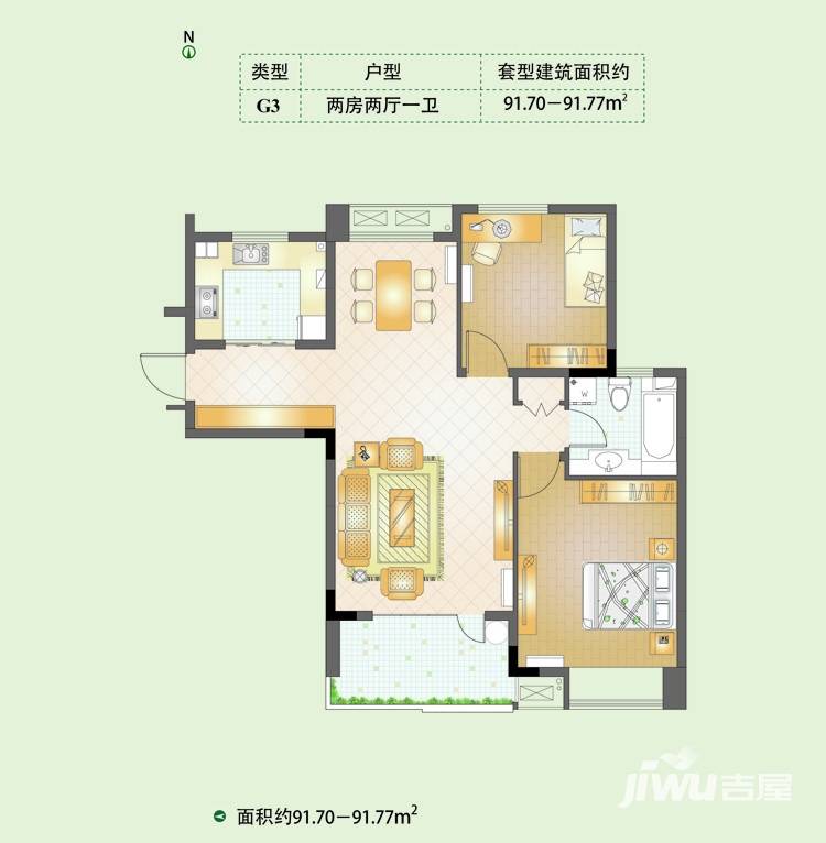 科苑华庭普通住宅91.8㎡户型图