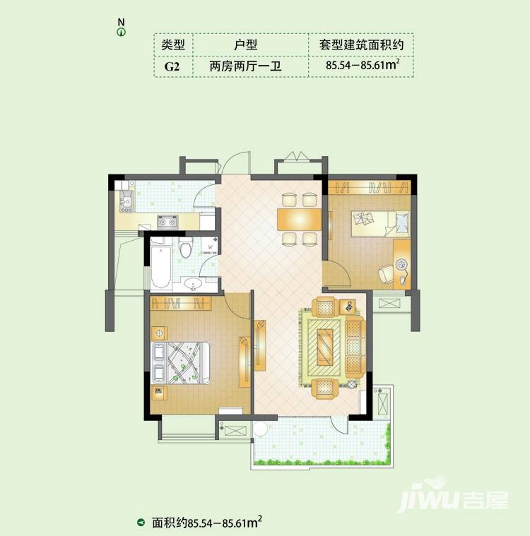 科苑华庭普通住宅85.6㎡户型图