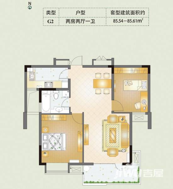 科苑华庭普通住宅85.6㎡户型图