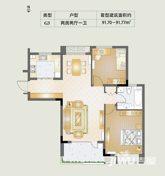 科苑华庭普通住宅91.8㎡户型图