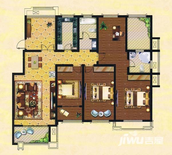 紫郡丽舍4室2厅2卫167㎡户型图