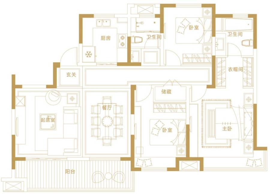 协信太古城3室2厅2卫户型图