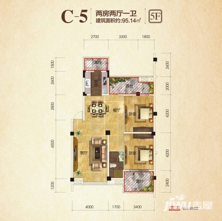 中冶兴港华府普通住宅95.1㎡户型图