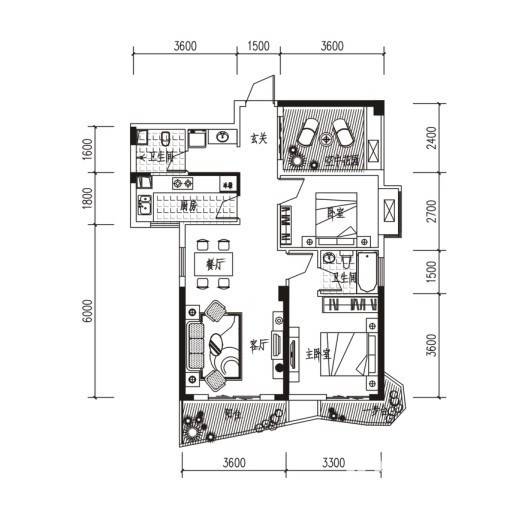 博鑫双湾国际普通住宅89.4㎡户型图