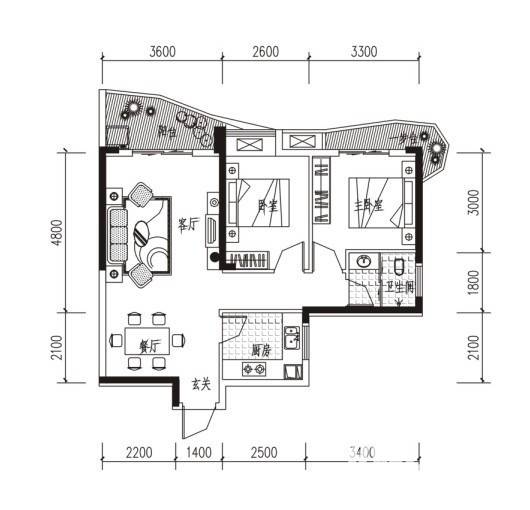 博鑫双湾国际普通住宅77.5㎡户型图