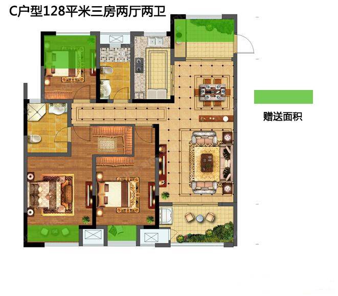 碧桂园仙林东郡3室2厅2卫128㎡户型图