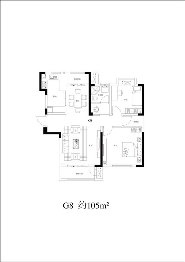 观山悦2室2厅1卫105㎡户型图