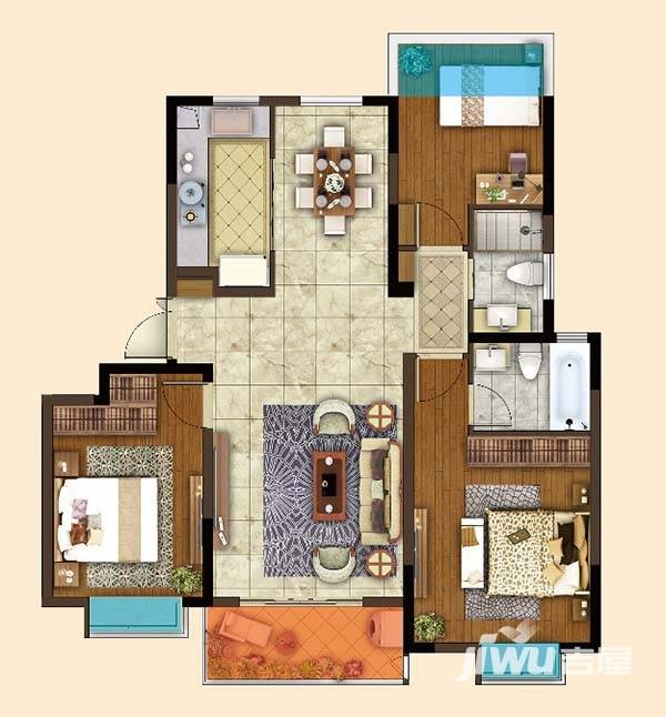 弘阳爱上城3室2厅2卫107㎡户型图