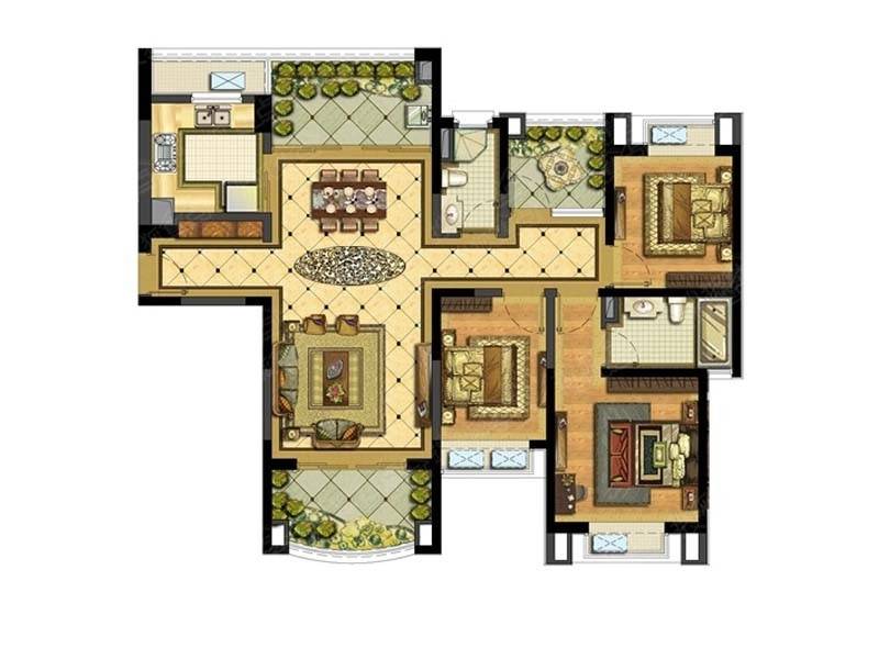 雅居乐滨江国际4室2厅2卫142㎡户型图