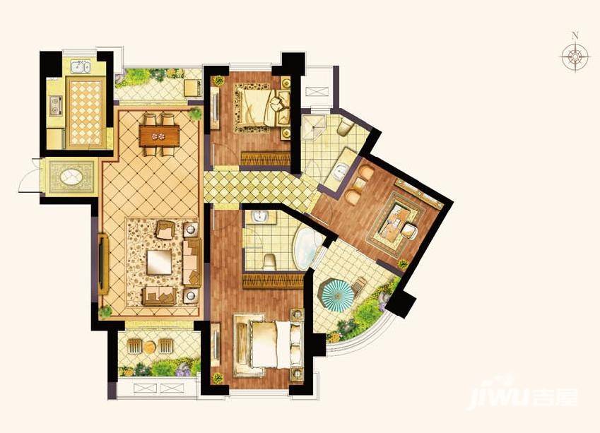 滨江雅园（北外滩水城）3室2厅2卫152㎡户型图