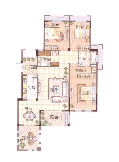 滨江雅园（北外滩水城）3室2厅2卫127㎡户型图