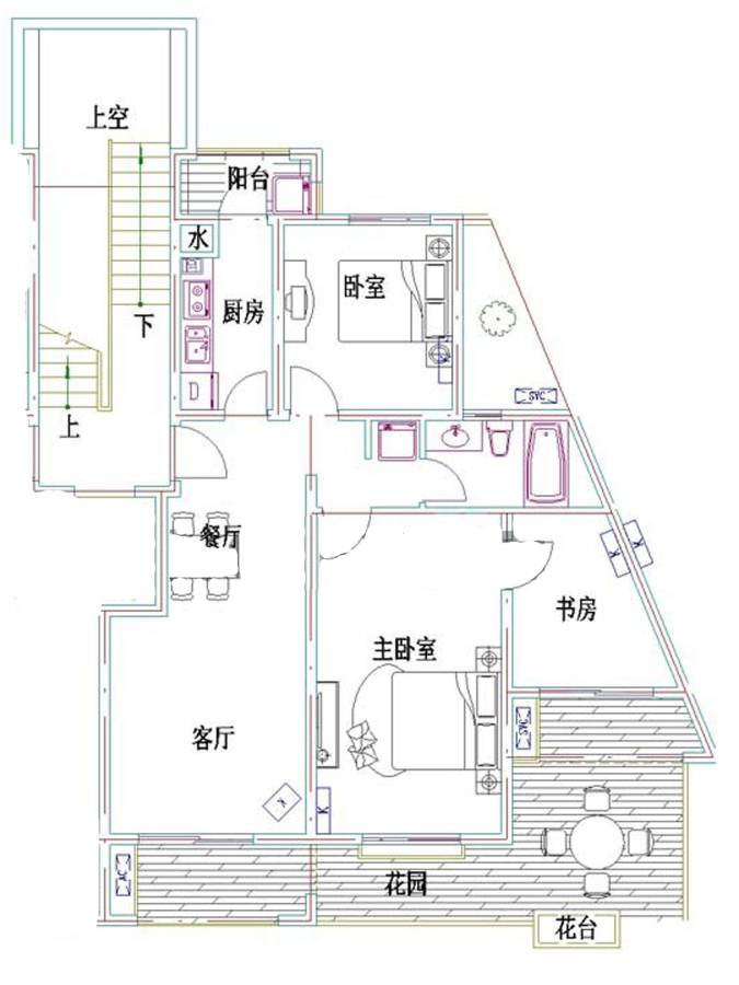 滨江雅园（北外滩水城）3室2厅1卫105㎡户型图