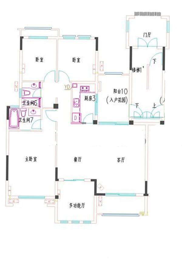 滨江雅园（北外滩水城）3室2厅1卫105㎡户型图