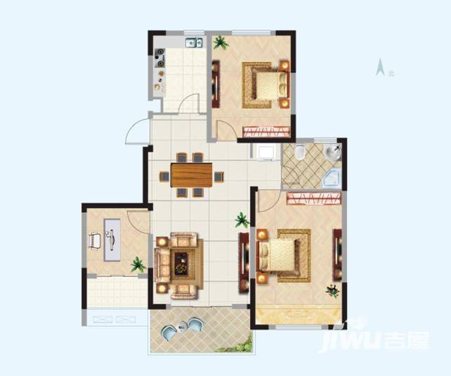 杏林北苑3室2厅1卫100㎡户型图