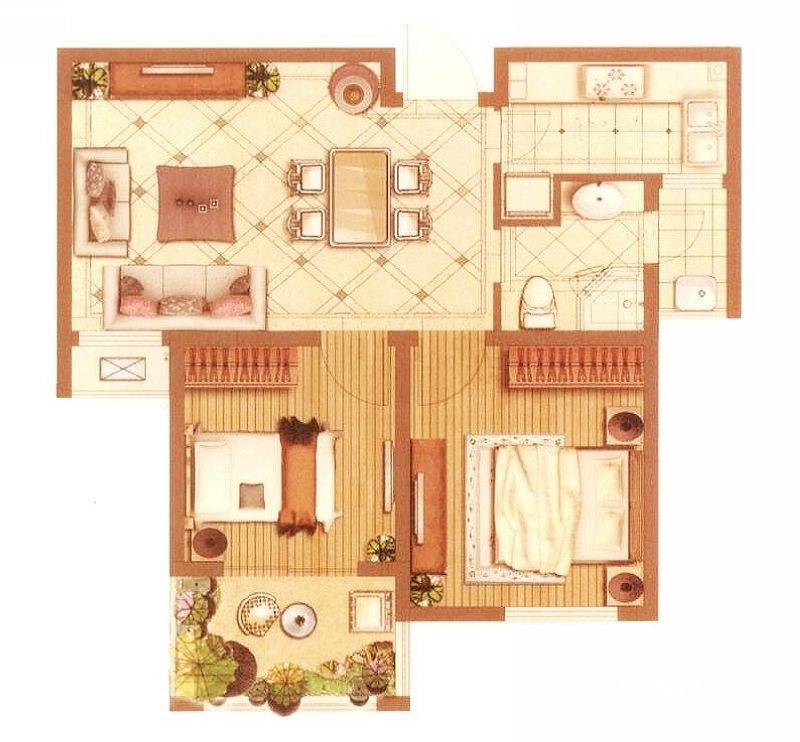 银城聚泽园2室2厅1卫69㎡户型图