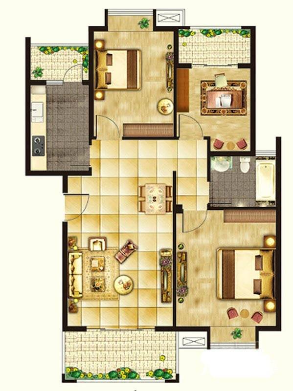 银江花园普通住宅92.4㎡户型图