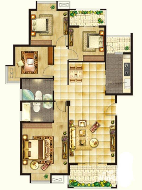 银江花园普通住宅117.6㎡户型图