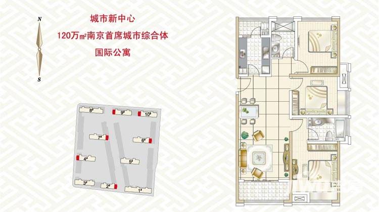南京万达广场商铺3室2厅2卫124㎡户型图