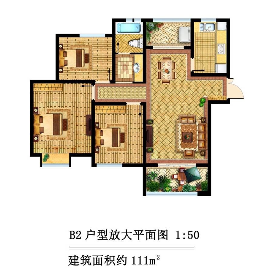 弘阳旭日上城3室2厅1卫111㎡户型图