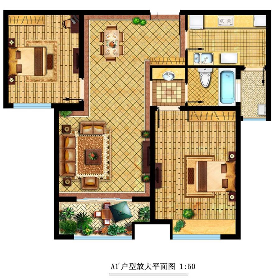 弘阳旭日上城2室2厅1卫93㎡户型图