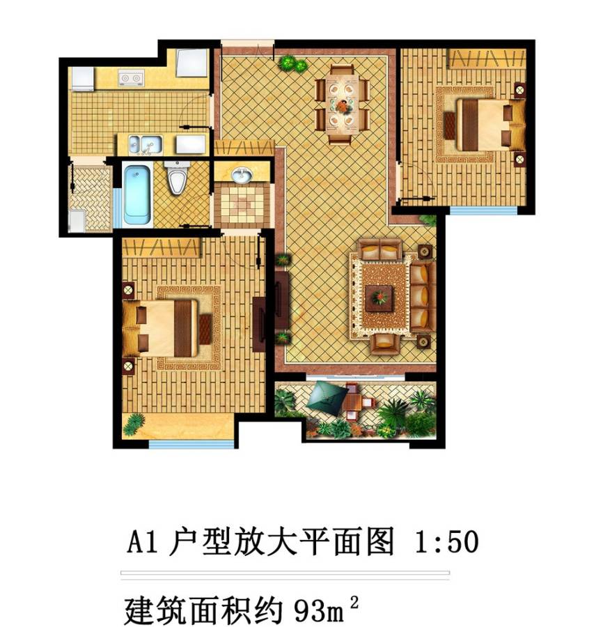 弘阳旭日上城2室2厅1卫93㎡户型图