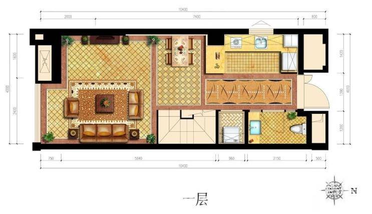 弘阳旭日上城2室2厅2卫40㎡户型图