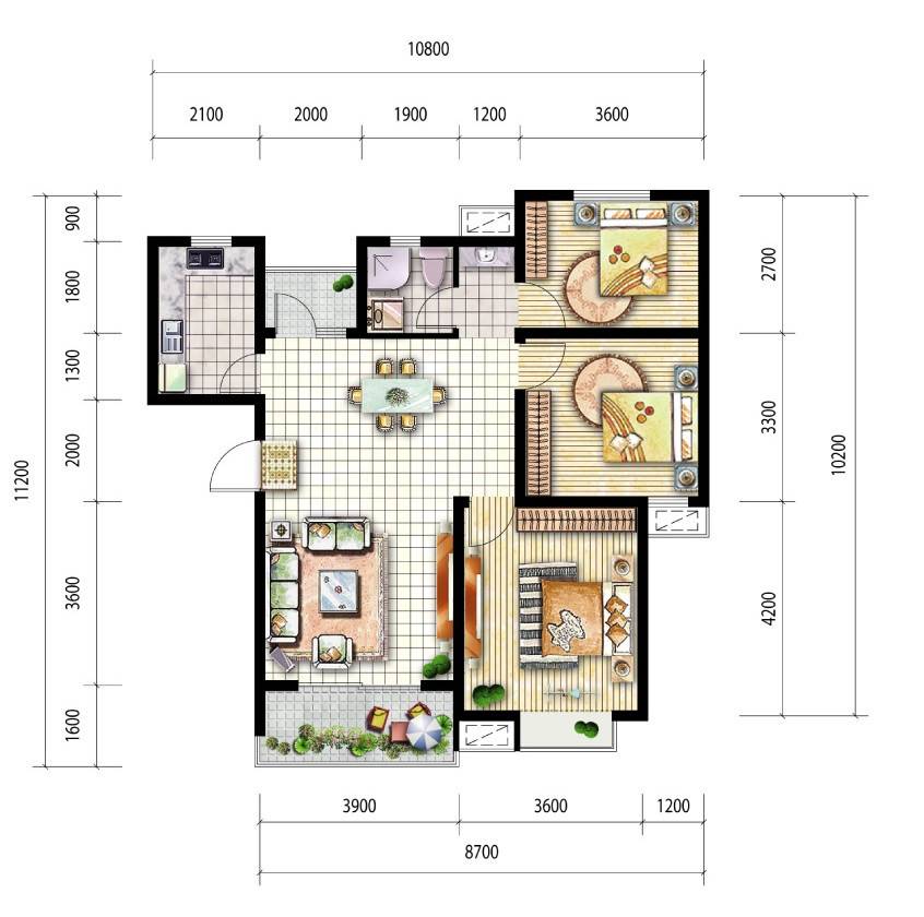 弘阳旭日上城3室2厅1卫101㎡户型图