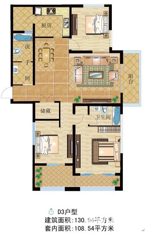 江宁1号普通住宅130.9㎡户型图