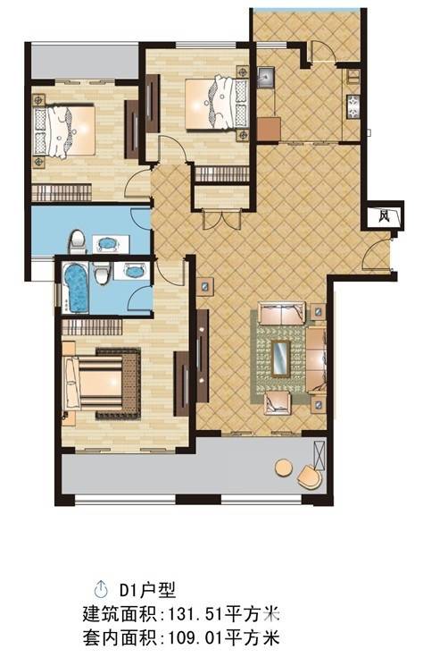 江宁1号普通住宅131.5㎡户型图