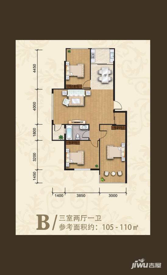 金地·海韵风景3室2厅1卫户型图