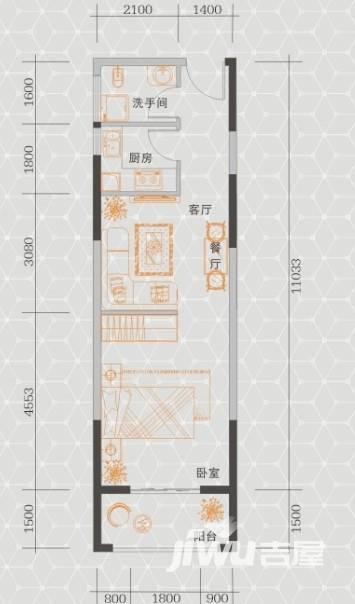 荣洲现代城2室1厅1卫52.7㎡户型图