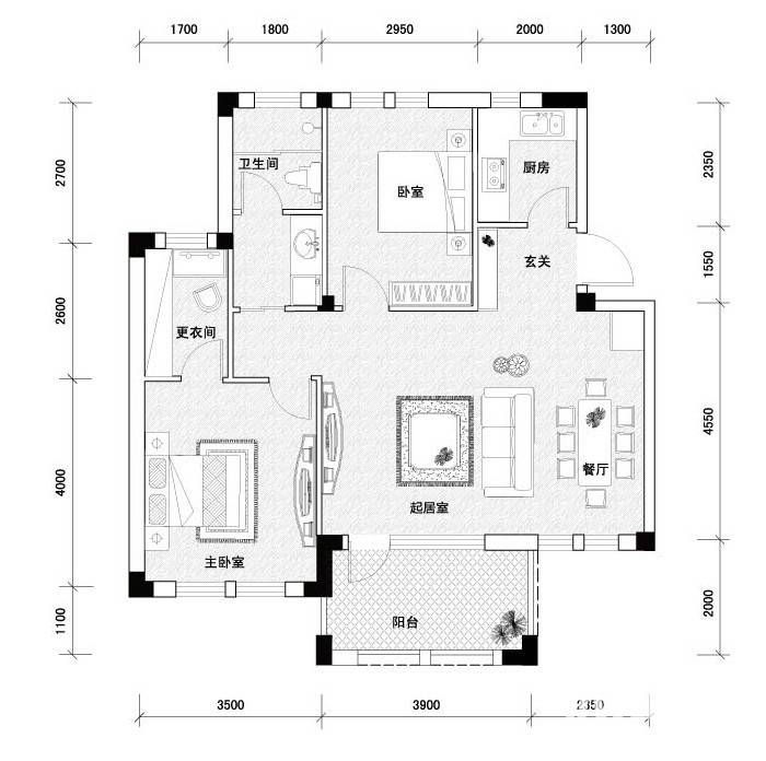 远洋假日养生庄园2室2厅1卫95㎡户型图