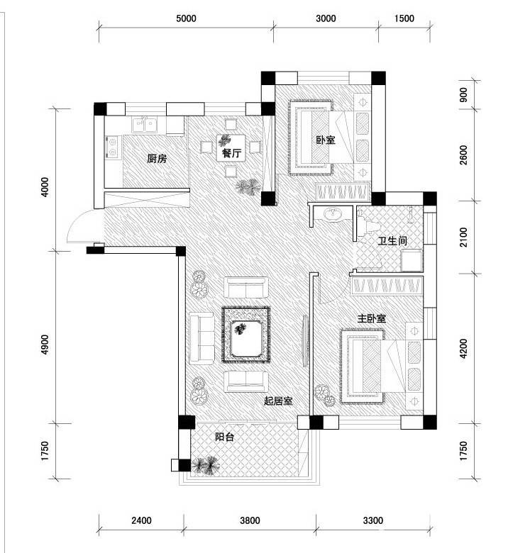 远洋假日养生庄园2室2厅1卫90㎡户型图