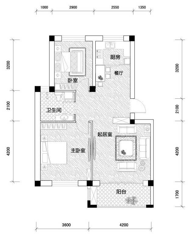 远洋假日养生庄园2室2厅1卫81㎡户型图