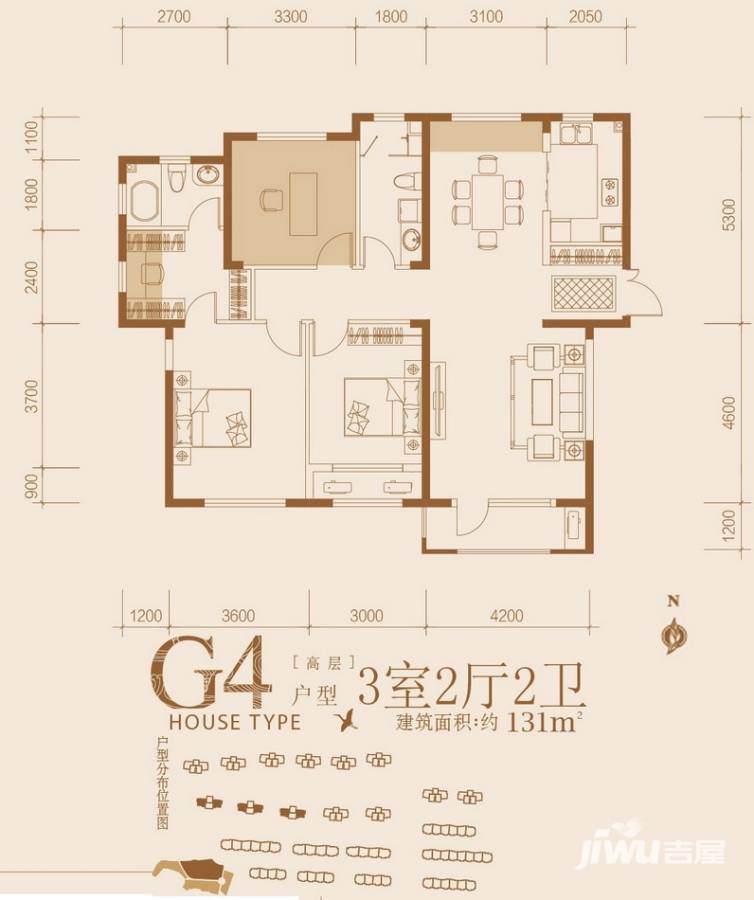 保利西山林语3室2厅2卫131㎡户型图