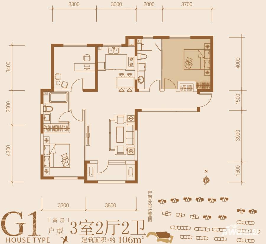 保利西山林语3室2厅2卫106㎡户型图